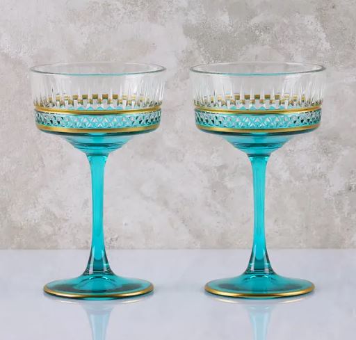 Crystal Coupe Champagne/Cocktail Glasses - Turquoise