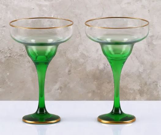 Crystal Margarita Glasses - Emerald