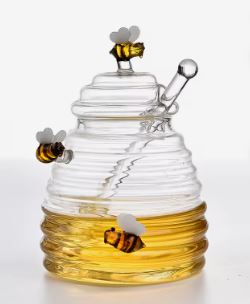 Elegant Glass Honey Pot with Glass Honey Dipper
