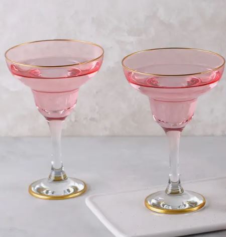 Crystal Margarita Glasses - Pink